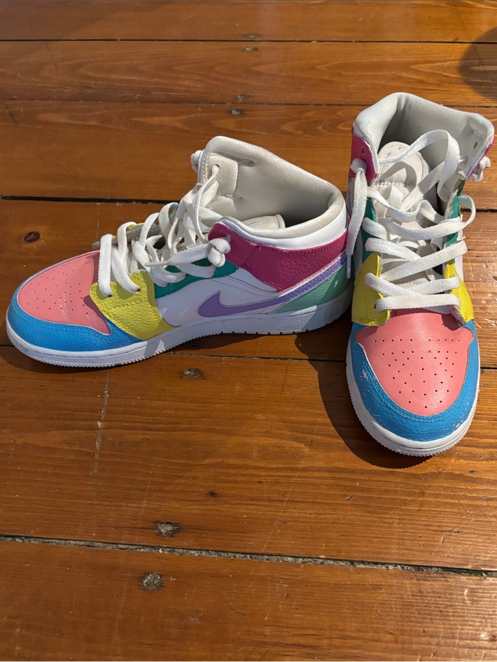 Nike Kids Multicolor Mid-Top Sneakers - White, Pink, Blue, Yellow, Green
